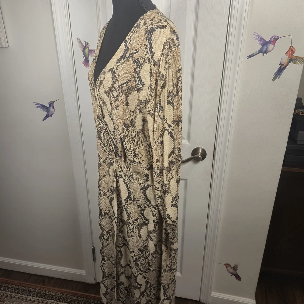 H&M Snakeskin Print Faux Wrap Maxi Dress Statement Y2K Size 12 - Picture 4 of 9